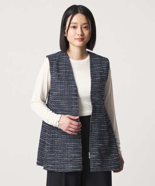 A DAY IN THE LIFE UNITED ARROWS(アデイインザライフユナイテッドアローズ)の「ツイードライクジャージー ペプラムベスト <A DAY IN THE LIFE>(ベスト・レディース・ネイビー・FREE)」の1枚目の写真