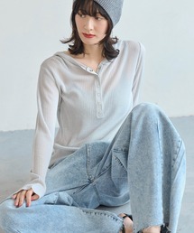 フード付きシアーリブニット