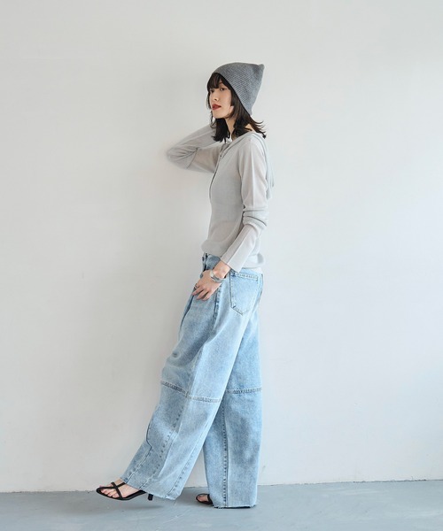 meilmada(メイルマダ)の「フード付きシアーリブニット(ニット/セーター・レディース・ブラック/グレー/オフホワイト・FREE)」の4枚目の写真