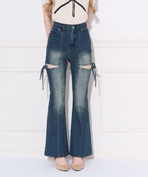 セール】【Belle Charme】Side Lace-up Flare Denim（デニムパンツ