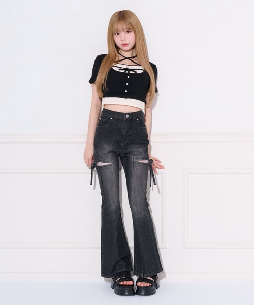 apres jour（アプレジュール）の「【4サイズ展開】サイドカットレースデニム（デニムパンツ・レディース・ライトブルー/ブルー/インディゴブルー/ブラック系その他・X-SMALL/SMALL/MEDIUM/LARGE）」の8枚目の写真