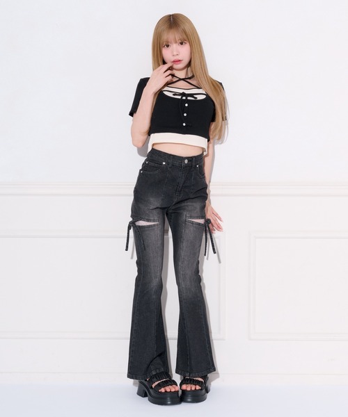 apres jour（アプレジュール）の「【4サイズ展開】サイドカットレースデニム（デニムパンツ・レディース・ライトブルー/ブルー/インディゴブルー/ブラック系その他・X-SMALL/SMALL/MEDIUM/LARGE）」の9枚目の写真