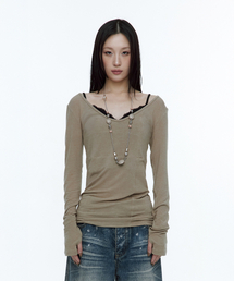 ROUGHNECK（ラフネック）の「クロスラインスリムトップ カーキブラウン（Tシャツ/カットソー）」