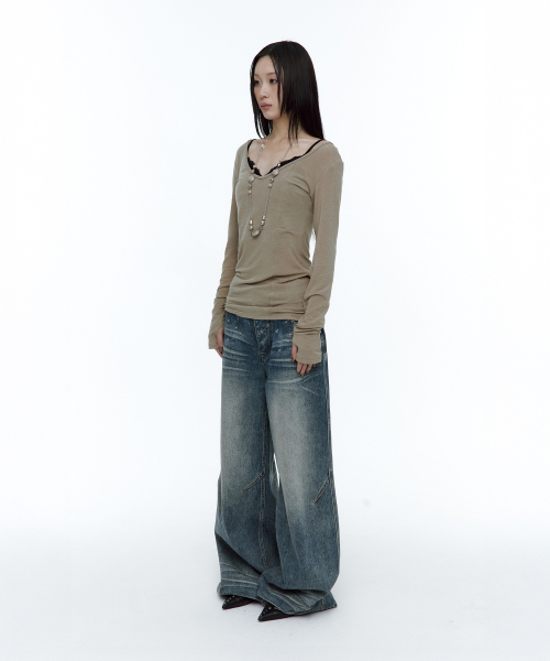ROUGHNECK（ラフネック）の「クロスラインスリムトップ カーキブラウン（Tシャツ/カットソー・レディース・その他・SMALL/MEDIUM）」の16枚目の写真