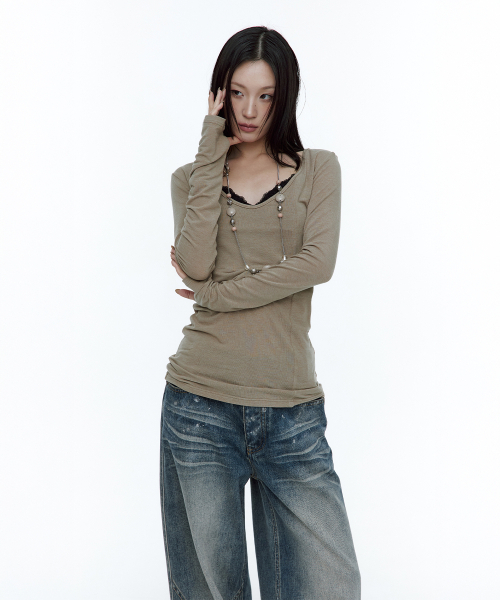 ROUGHNECK（ラフネック）の「クロスラインスリムトップ カーキブラウン（Tシャツ/カットソー・レディース・その他・SMALL/MEDIUM）」の5枚目の写真
