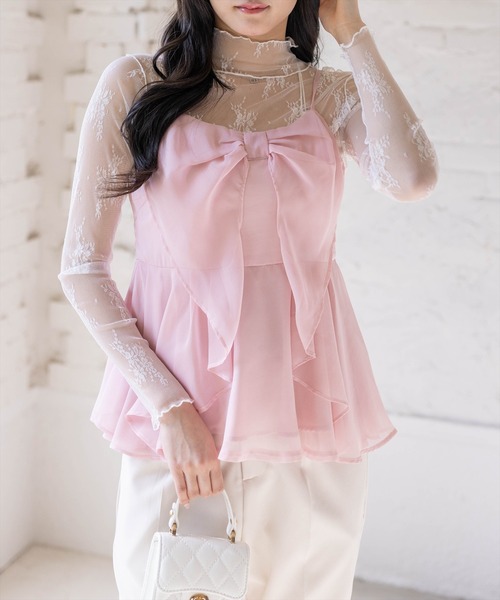 clear（クリア）の「チュールビッグリボンデザインビスチェ[バレエコア ガーリー レイヤード]≪新作≫（キャミソール・レディース・ベージュ/ブラック/ピンク/グレー/アイボリー/ラベンダー/ミント・F）」の7枚目の写真