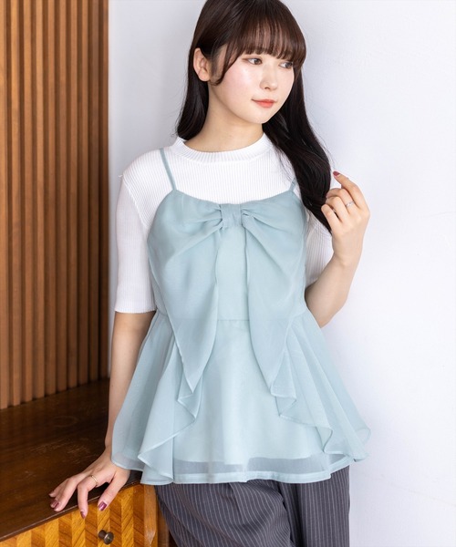 clear（クリア）の「チュールビッグリボンデザインビスチェ[バレエコア ガーリー レイヤード]≪新作≫（キャミソール・レディース・ベージュ/ブラック/ピンク/グレー/アイボリー/ラベンダー/ミント・F）」の5枚目の写真