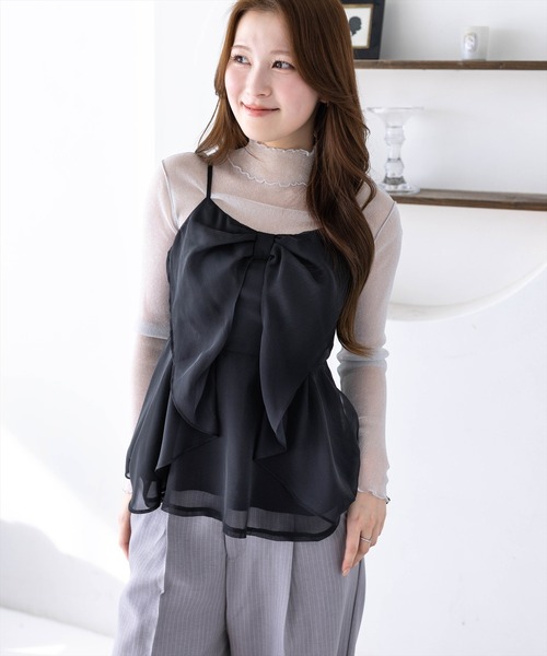 clear（クリア）の「チュールビッグリボンデザインビスチェ[バレエコア ガーリー レイヤード]≪新作≫（キャミソール・レディース・ベージュ/ブラック/ピンク/グレー/アイボリー/ラベンダー/ミント・F）」の3枚目の写真