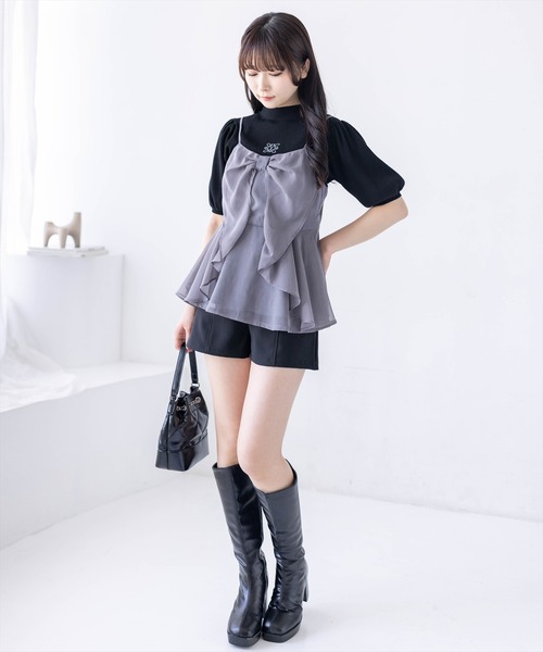 clear（クリア）の「チュールビッグリボンデザインビスチェ[バレエコア ガーリー レイヤード]≪新作≫（キャミソール・レディース・ベージュ/ブラック/ピンク/グレー/アイボリー/ラベンダー/ミント・F）」の17枚目の写真