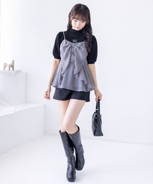 clear（クリア）の「チュールビッグリボンデザインビスチェ[バレエコア ガーリー レイヤード]≪新作≫（キャミソール・レディース・ベージュ/ブラック/ピンク/グレー/アイボリー/ラベンダー/ミント・F）」の19枚目の写真