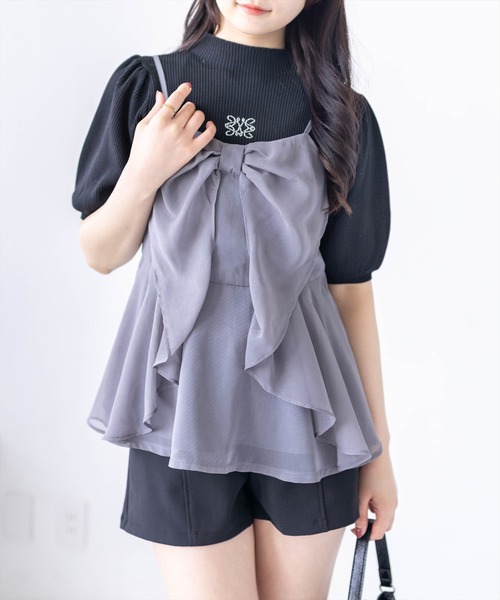 clear（クリア）の「チュールビッグリボンデザインビスチェ[バレエコア ガーリー レイヤード]≪新作≫（キャミソール・レディース・ベージュ/ブラック/ピンク/グレー/アイボリー/ラベンダー/ミント・F）」の16枚目の写真