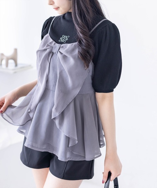 clear（クリア）の「チュールビッグリボンデザインビスチェ[バレエコア ガーリー レイヤード]≪新作≫（キャミソール・レディース・ベージュ/ブラック/ピンク/グレー/アイボリー/ラベンダー/ミント・F）」の15枚目の写真