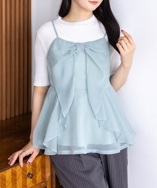 clear（クリア）の「チュールビッグリボンデザインビスチェ[バレエコア ガーリー レイヤード]≪新作≫（キャミソール・レディース・ベージュ/ブラック/ピンク/グレー/アイボリー/ラベンダー/ミント・F）」の20枚目の写真