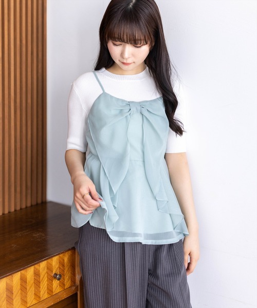 clear（クリア）の「チュールビッグリボンデザインビスチェ[バレエコア ガーリー レイヤード]≪新作≫（キャミソール・レディース・ベージュ/ブラック/ピンク/グレー/アイボリー/ラベンダー/ミント・F）」の21枚目の写真