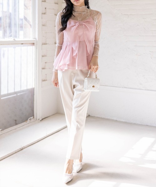 clear（クリア）の「チュールビッグリボンデザインビスチェ[バレエコア ガーリー レイヤード]≪新作≫（キャミソール・レディース・ベージュ/ブラック/ピンク/グレー/アイボリー/ラベンダー/ミント・F）」の10枚目の写真