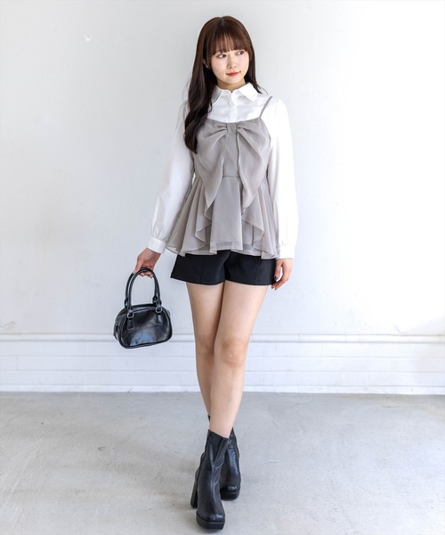 clear（クリア）の「チュールビッグリボンデザインビスチェ[バレエコア ガーリー レイヤード]≪新作≫（キャミソール・レディース・ベージュ/ブラック/ピンク/グレー/アイボリー/ラベンダー/ミント・F）」の13枚目の写真