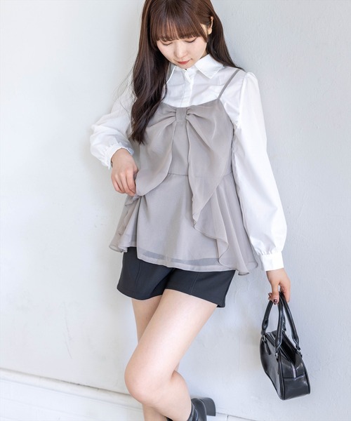 clear（クリア）の「チュールビッグリボンデザインビスチェ[バレエコア ガーリー レイヤード]≪新作≫（キャミソール・レディース・ベージュ/ブラック/ピンク/グレー/アイボリー/ラベンダー/ミント・F）」の12枚目の写真