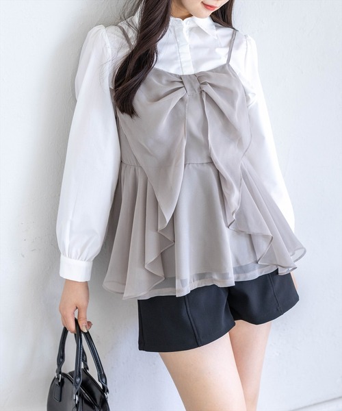 clear（クリア）の「チュールビッグリボンデザインビスチェ[バレエコア ガーリー レイヤード]≪新作≫（キャミソール・レディース・ベージュ/ブラック/ピンク/グレー/アイボリー/ラベンダー/ミント・F）」の11枚目の写真