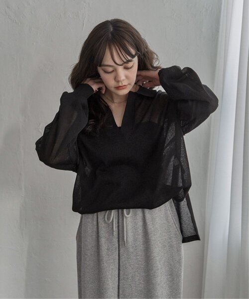 notch.（ノッチ）の「シアースキッパートップス（シャツ/ブラウス・レディース・ブラック/ダークブルー/オフホワイト・M）」の4枚目の写真