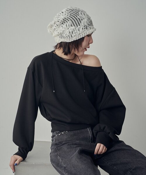 goocy(グーシー)の「ボートネックスウェット(Tシャツ/カットソー・レディース・ブラック/ホワイト/グレー/ピンク・FREE)」の2枚目の写真