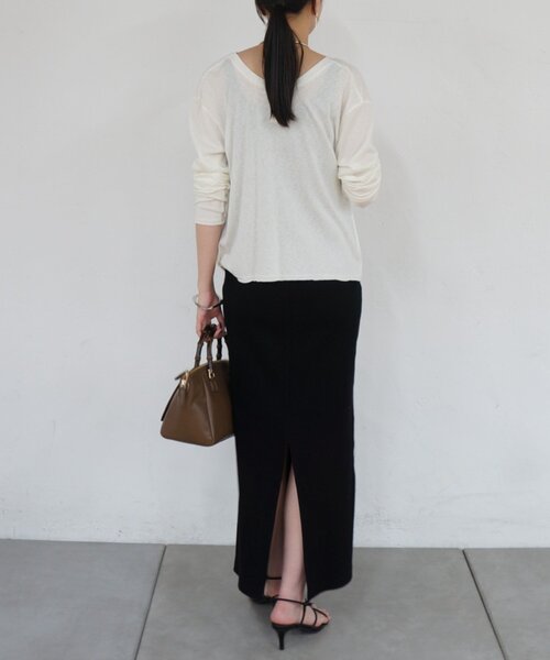 LOUNGEDRESS(ラウンジドレス)の「《前後2way/夏も快適》2wayカシュクールシアープルオーバー(Tシャツ/カットソー・レディース・オフホワイト/ブラック・FREE)」の7枚目の写真