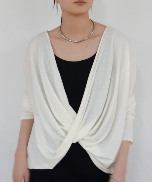 LOUNGEDRESS(ラウンジドレス)の「《前後2way/夏も快適》2wayカシュクールシアープルオーバー(Tシャツ/カットソー・レディース・オフホワイト/ブラック・FREE)」の8枚目の写真