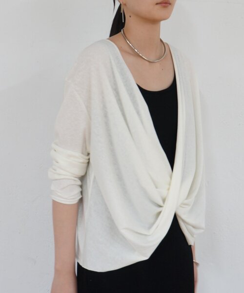 LOUNGEDRESS(ラウンジドレス)の「《前後2way/夏も快適》2wayカシュクールシアープルオーバー(Tシャツ/カットソー・レディース・オフホワイト/ブラック・FREE)」の9枚目の写真