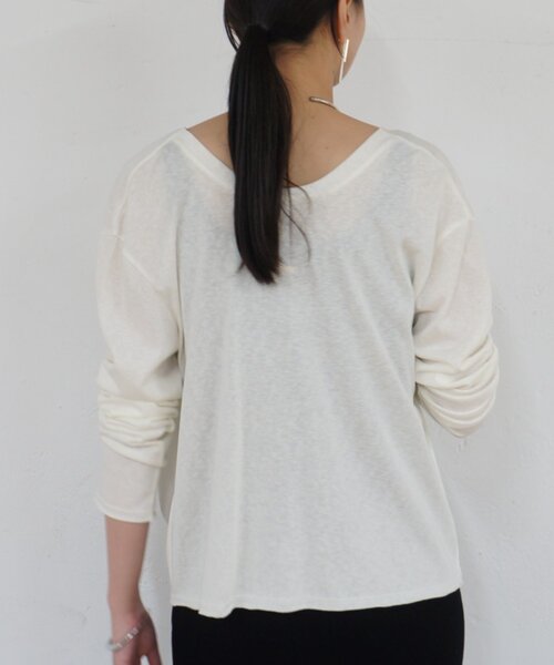 LOUNGEDRESS(ラウンジドレス)の「《前後2way/夏も快適》2wayカシュクールシアープルオーバー(Tシャツ/カットソー・レディース・オフホワイト/ブラック・FREE)」の11枚目の写真