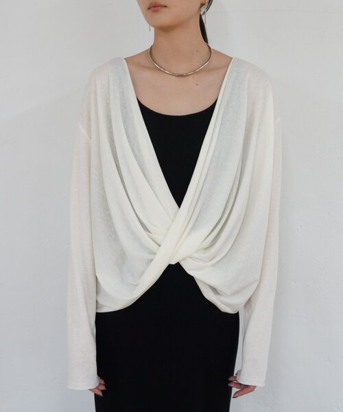LOUNGEDRESS(ラウンジドレス)の「《前後2way/夏も快適》2wayカシュクールシアープルオーバー(Tシャツ/カットソー・レディース・オフホワイト/ブラック・FREE)」の12枚目の写真