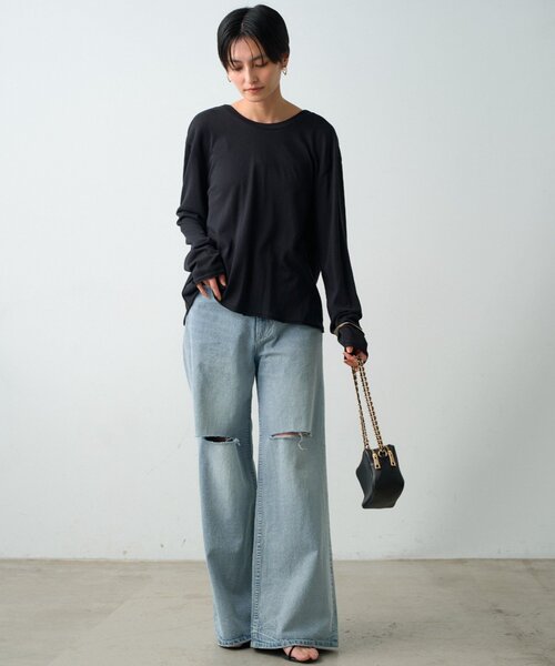 LOUNGEDRESS(ラウンジドレス)の「《前後2way/夏も快適》2wayカシュクールシアープルオーバー(Tシャツ/カットソー・レディース・オフホワイト/ブラック・FREE)」の17枚目の写真