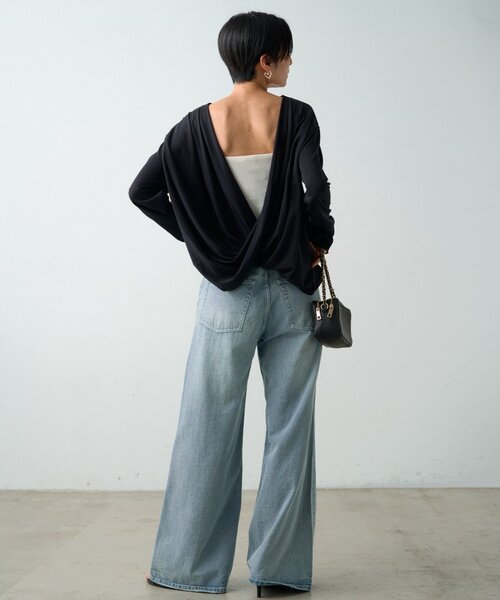LOUNGEDRESS(ラウンジドレス)の「《前後2way/夏も快適》2wayカシュクールシアープルオーバー(Tシャツ/カットソー・レディース・オフホワイト/ブラック・FREE)」の19枚目の写真