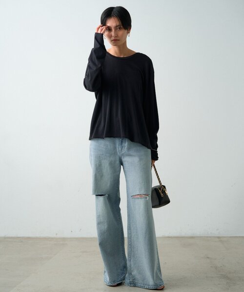 LOUNGEDRESS(ラウンジドレス)の「《前後2way/夏も快適》2wayカシュクールシアープルオーバー(Tシャツ/カットソー・レディース・オフホワイト/ブラック・FREE)」の21枚目の写真