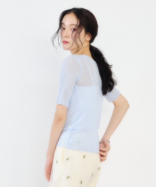 Shelly island(シェリーアイランド)の「リブ編みラメヘンリー半袖プルオーバー(ニット/セーター・レディース・ピンク/ホワイト/ブルー/ブラック・FREE)」の16枚目の写真