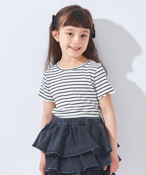 ever closet(エバークローゼット)の「ストレッチリブ半袖Tシャツ(Tシャツ/カットソー・キッズ・ラベンダー/ブラック/ホワイト×ブラック/オフホワイト・100cm/110cm/120cm/130cm/140cm/150cm/90cm/80cm)」の3枚目の写真