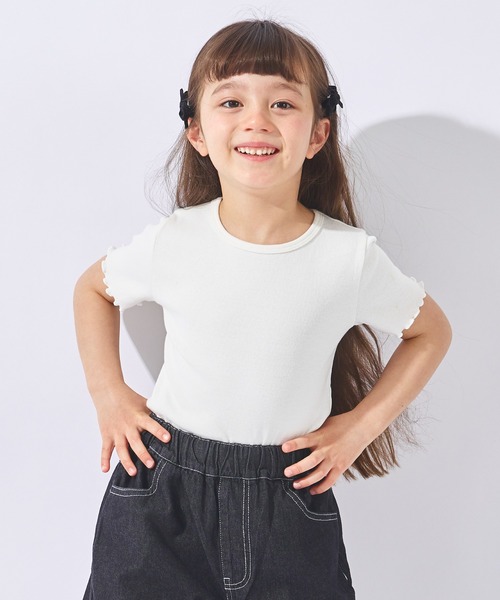ever closet(エバークローゼット)の「ストレッチリブ半袖Tシャツ(Tシャツ/カットソー・キッズ・ラベンダー/ブラック/ホワイト×ブラック/オフホワイト・100cm/110cm/120cm/130cm/140cm/150cm/90cm/80cm)」の2枚目の写真