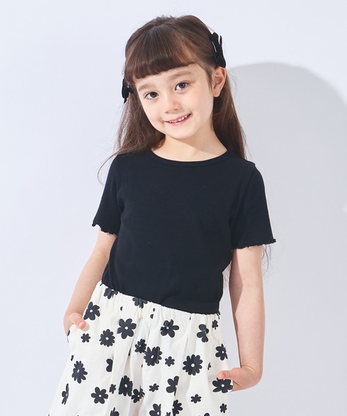 ever closet(エバークローゼット)の「ストレッチリブ半袖Tシャツ(Tシャツ/カットソー・キッズ・ラベンダー/ブラック/ホワイト×ブラック/オフホワイト・100cm/110cm/120cm/130cm/140cm/150cm/90cm/80cm)」の1枚目の写真