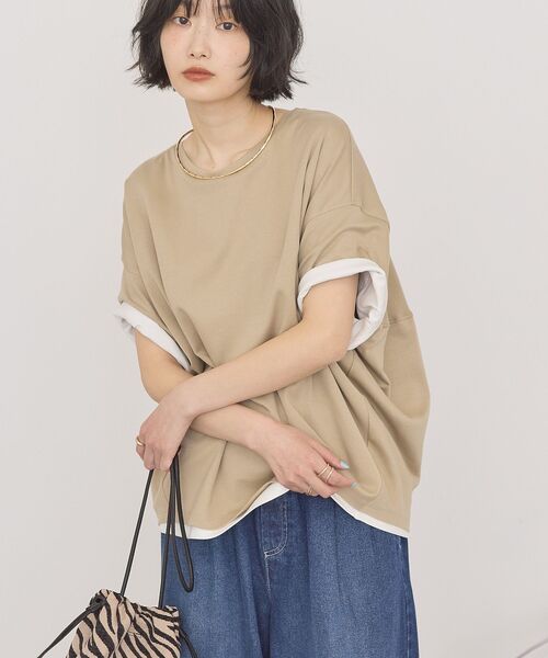 AMERICAN HOLIC(アメリカンホリック)の「【接触冷感+UVカット】半袖コクーンカットプルオーバー(Tシャツ/カットソー・レディース・ブラック/オフホワイト/イエロー/ネイビー/ブルーグリーン/グレイッシュベージュ/ピンク/モカ/ブルー/オレンジ/ブラウン/チャコールグレー・M/L)」の15枚目の写真