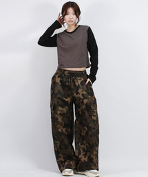 Real Street Color Stitch Wide Cargo Track Pants Camouflage