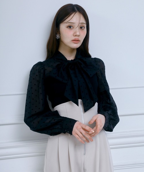 ROYAL PARTY(ロイヤルパーティー)の「ドットブラウスドッキングニットトップス(ニット/セーター・レディース・オフホワイト/ベージュ/ブラック・FREE)」の10枚目の写真