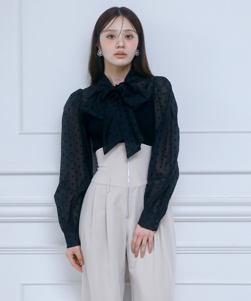 ROYAL PARTY(ロイヤルパーティー)の「ドットブラウスドッキングニットトップス(ニット/セーター・レディース・オフホワイト/ベージュ/ブラック・FREE)」の11枚目の写真