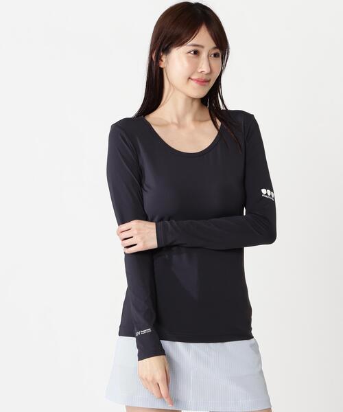 PEARLY GATES（パーリーゲイツ）の「【PG BODY】N/ベア天竺リップ長袖Uネックカットソー（Tシャツ/カットソー・レディース・ホワイト/ネイビー・SMALL/MEDIUM/LARGE）」の2枚目の写真