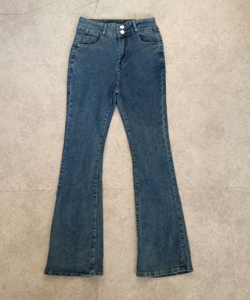 Teem Store(チームストア)の「ストレッチダブルボタンフレアデニムパンツ(デニムパンツ・レディース・ブルー/チャコール/サックスブルー/ブラック・M/S)」の5枚目の写真