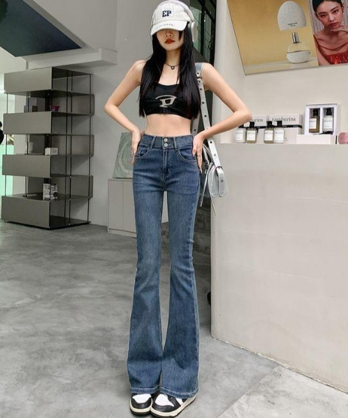Teem Store(チームストア)の「ストレッチダブルボタンフレアデニムパンツ(デニムパンツ・レディース・ブルー/チャコール/サックスブルー/ブラック・M/S)」の13枚目の写真