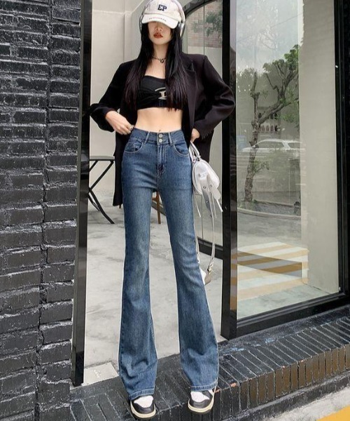 Teem Store(チームストア)の「ストレッチダブルボタンフレアデニムパンツ(デニムパンツ・レディース・ブルー/チャコール/サックスブルー/ブラック・M/S)」の14枚目の写真