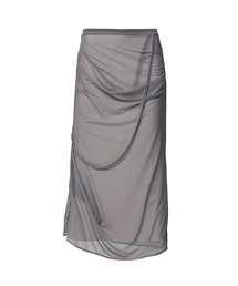 セール】Asymmetrical Draped Long Skirt (FL-263_Black)（スカート