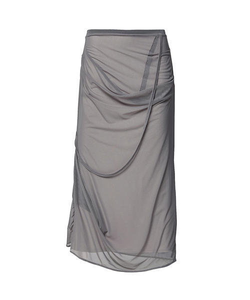 スカート FLA REUP Draped Mesh Layered Long Skirt Draped Mesh Layered Long Skirt (FL-264_Gray)（スカート）｜FLAREUP