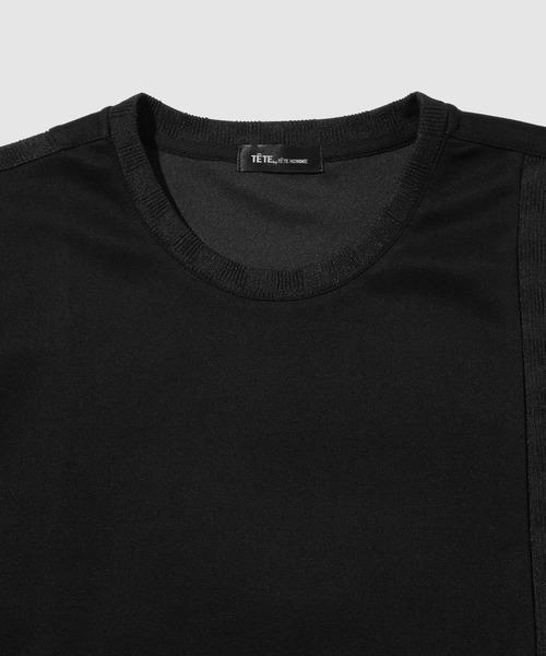 TETE HOMME(テットオム)の「TETE by TETE HOMME リラックスシルエット 市松柄ジャガード切り替え 半袖クルーネックTシャツ(Tシャツ/カットソー・メンズ・ブラック/ホワイト・M/XL/L)」の6枚目の写真