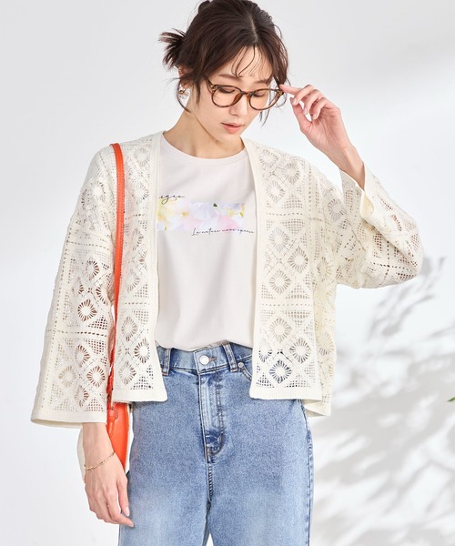 GALLORIA(ギャローリア)の「レース編みトッパーカーディガン(カーディガン/ボレロ・レディース・ライトベージュ/ネイビー・M)」の2枚目の写真