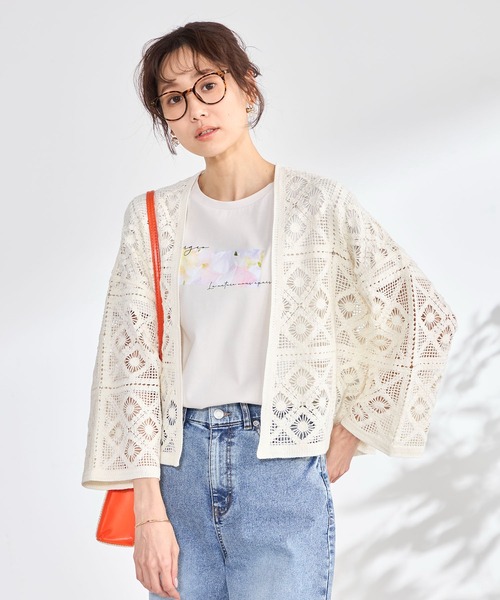 GALLORIA(ギャローリア)の「レース編みトッパーカーディガン(カーディガン/ボレロ・レディース・ライトベージュ/ネイビー・M)」の6枚目の写真