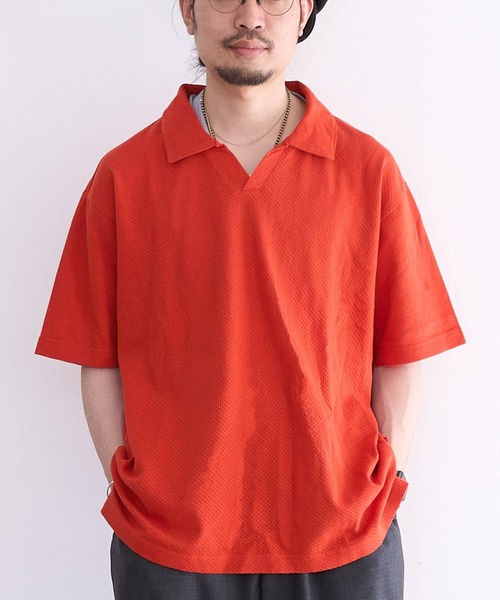 Healthknit(ヘルスニット)の「Healthknit U.S.Cotton Mesh Skipper Collar S/S (#55021)(Tシャツ/カットソー・メンズ・オレンジ/ブラック・MEDIUM/LARGE/X-LARGE)」の2枚目の写真